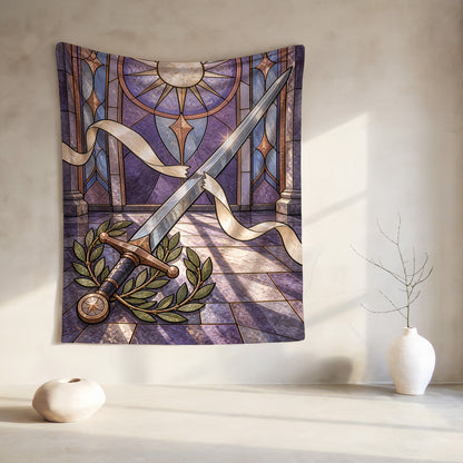 Radiant Blade Velveteen Plush Blanket hanging on a wall