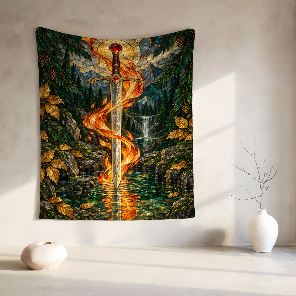Goldryn Velveteen Plush Blanket hanging on a wall