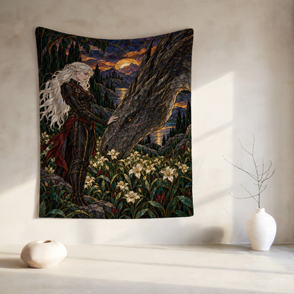 Wildflower Truce Velveteen Plush Blanket hanging on a wall