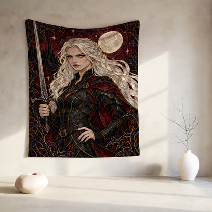Iron Queen Velveteen Plush Blanket hanging on a wall