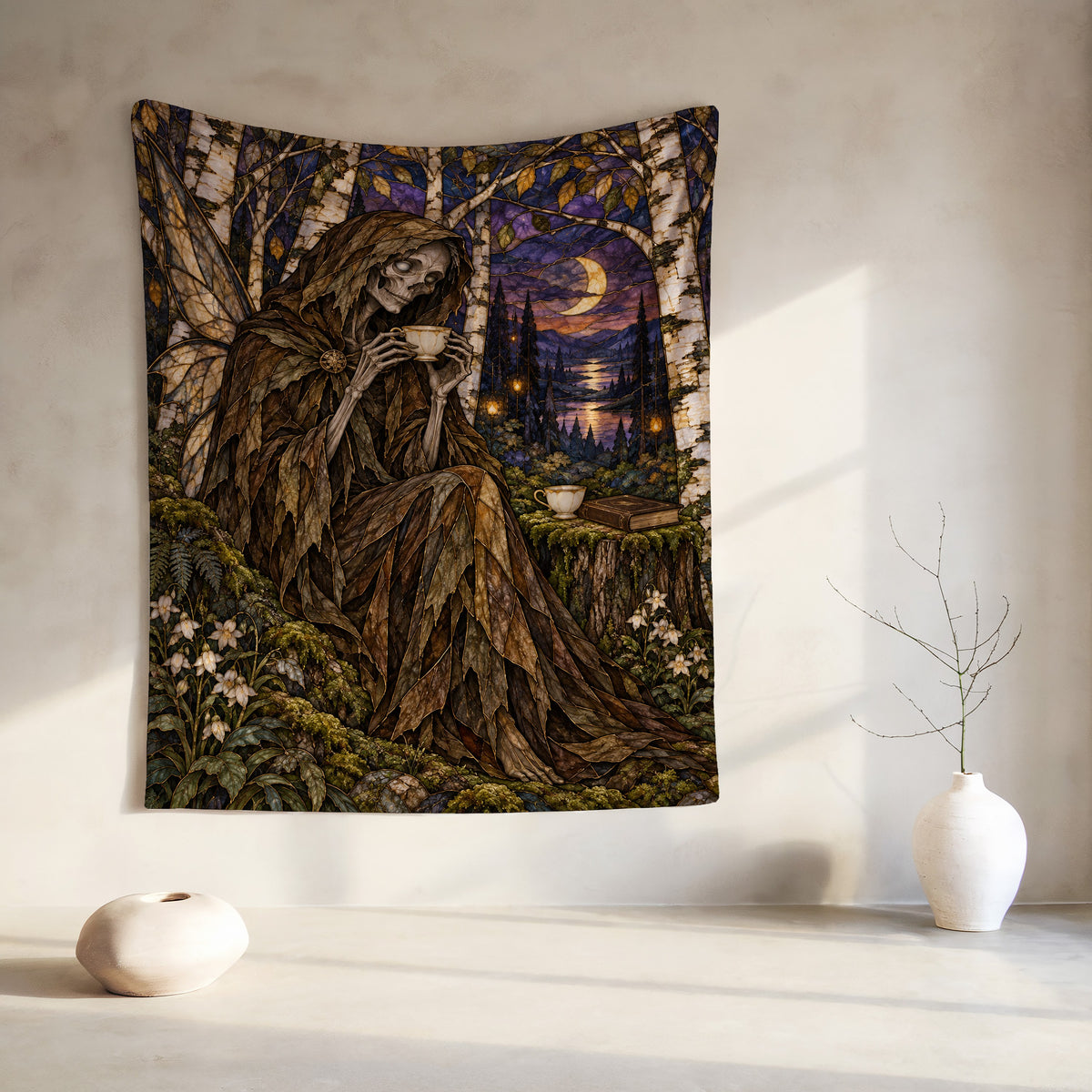 Suriel Tea Velveteen Plush Blanket hanging on a wall