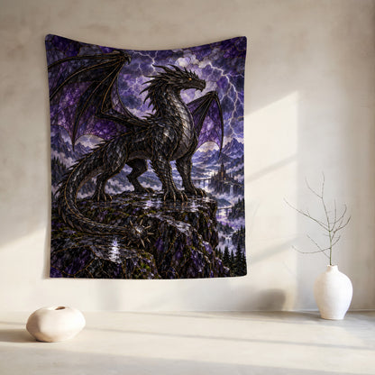 Storm Tairn Velveteen Plush Blanket hanging on a wall