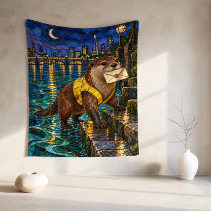 Otter Velveteen Plush Blanket hanging on a wall
