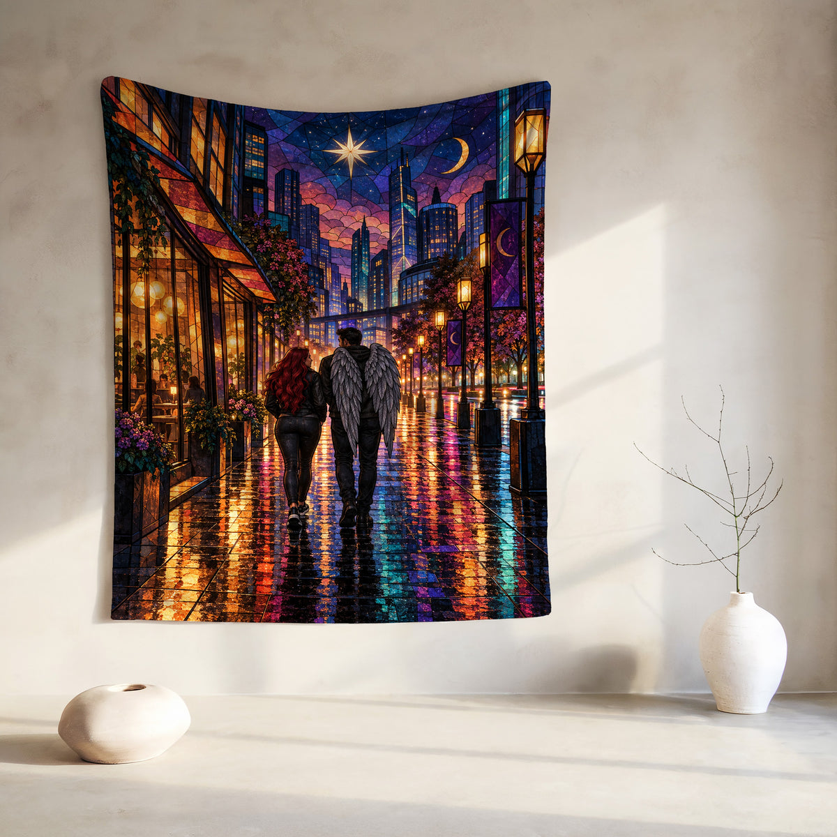 Lunathion Velveteen Plush Blanket hanging on a wall