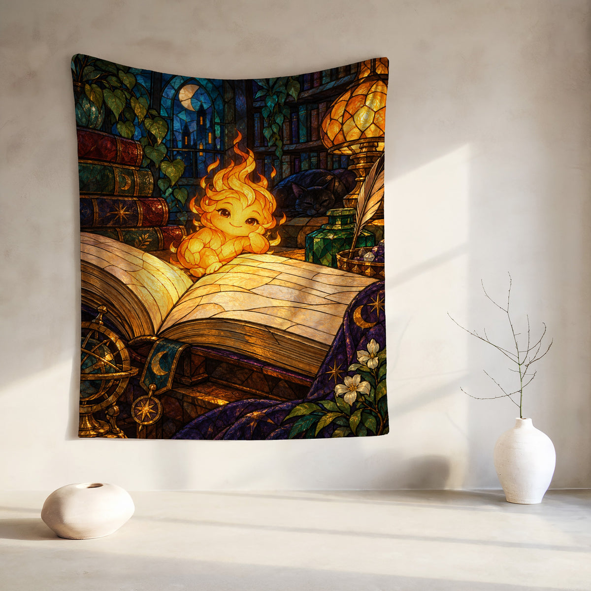 Ember Velveteen Plush Blanket hanging on a wall