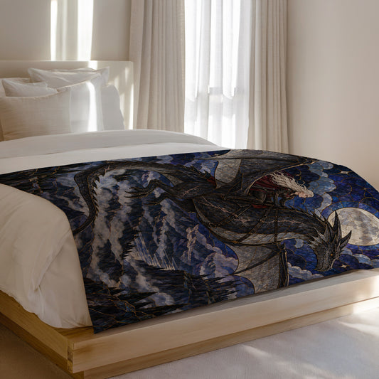 Above the Storm Velveteen Plush Blanket on a bed