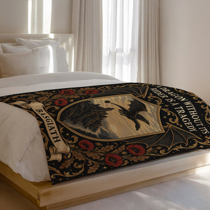 Basgiath Dragon Rider Crest Velveteen Plush Blanket on a bed