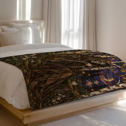 Suriel Tea Velveteen Plush Blanket on a bed