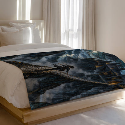 Parapet Velveteen Plush Blanket on a bed