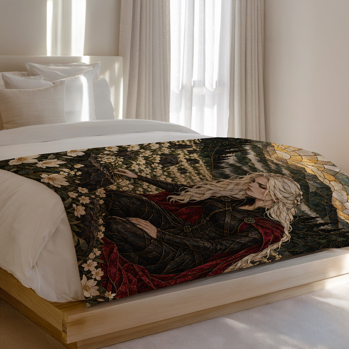 Flowers for the Fallen Velveteen Plush Blanket on a bed