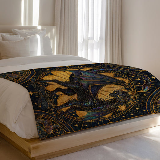Andarna's Colors Stained Glass Velveteen Plush Blanket on a bed