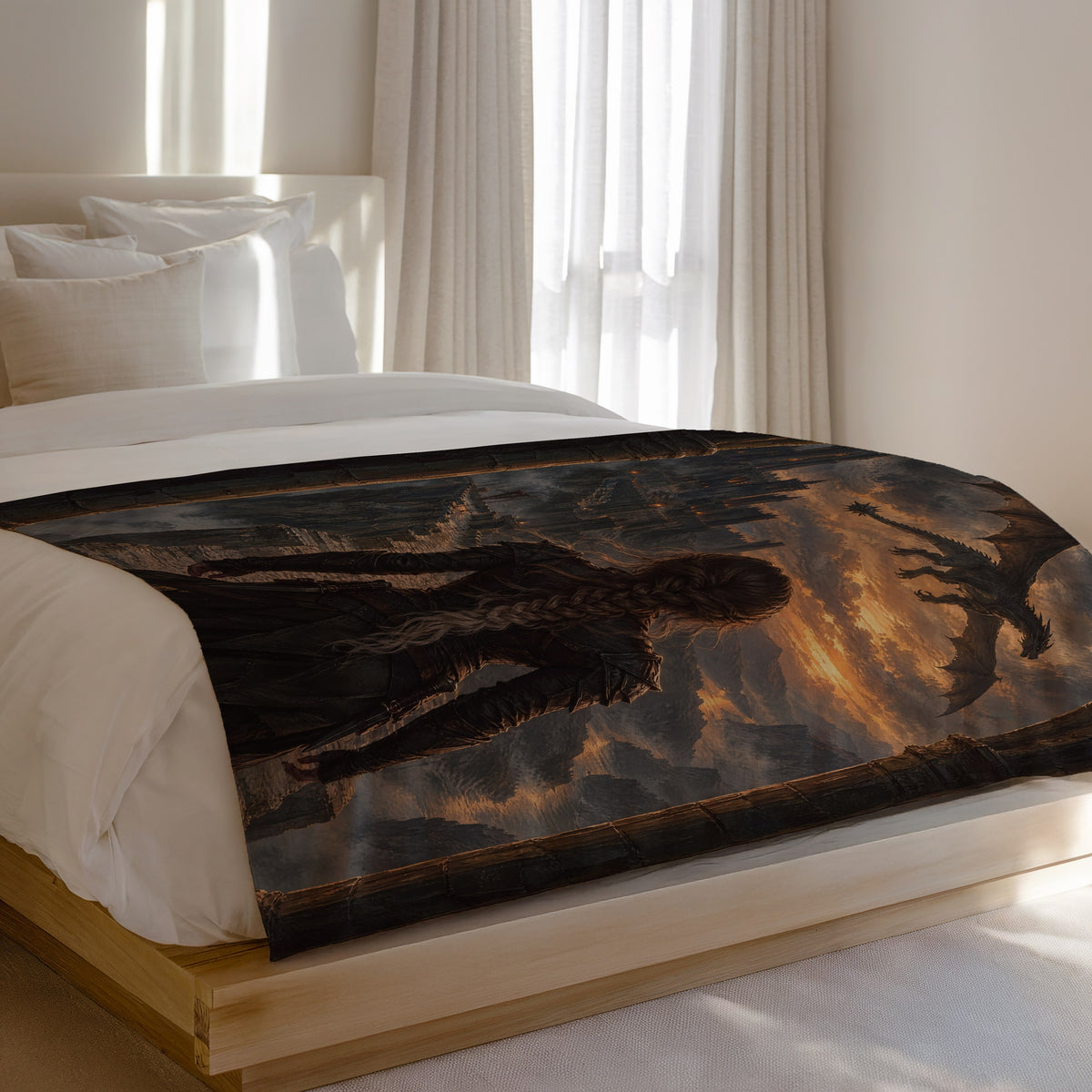 Violet at the Parapet Velveteen Plush Blanket on a bed