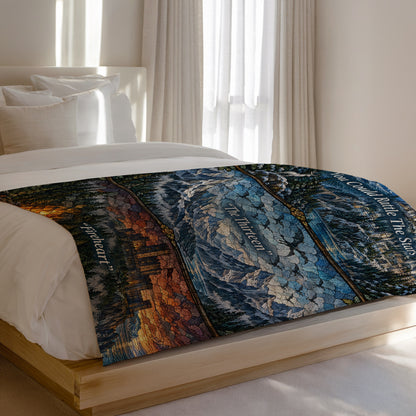 Terrasen Stained Glass Velveteen Plush Blanket on a bed