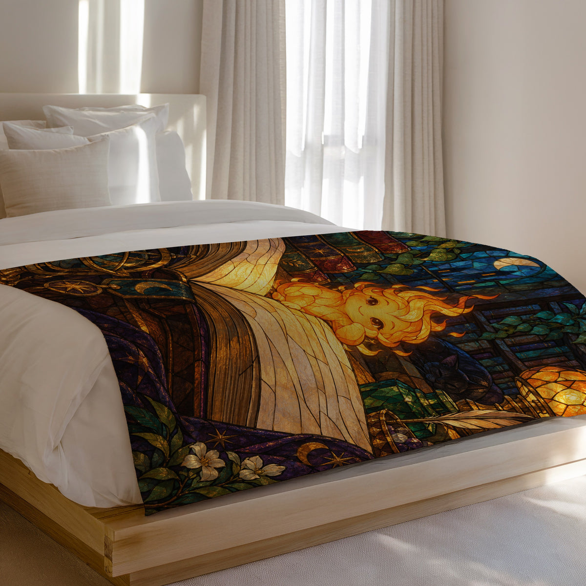 Ember Velveteen Plush Blanket on a bed