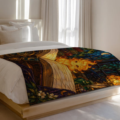 Ember Velveteen Plush Blanket on a bed