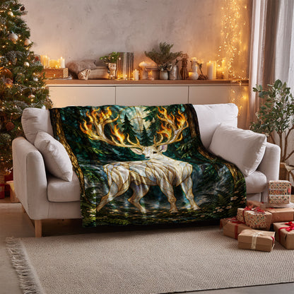 Terrasen Stag Velveteen Plush Blanket on a sofa