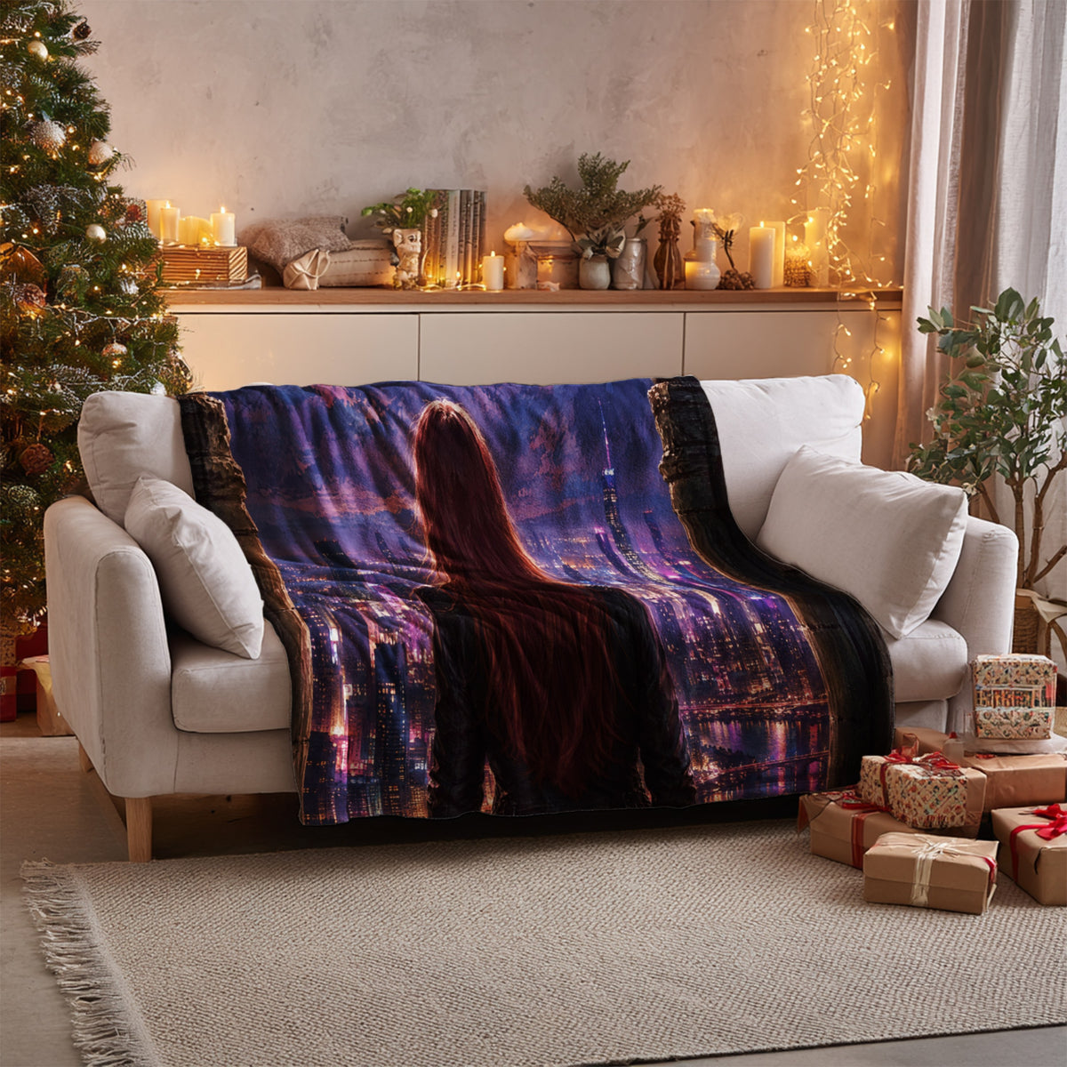 Bryce over Lunathion Velveteen Plush Blanket on a sofa