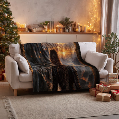 Violet at the Parapet Velveteen Plush Blanket on a sofa