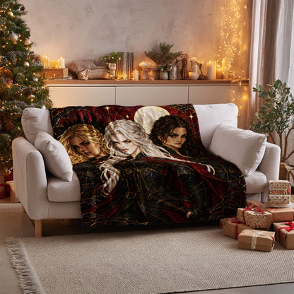 Ice, Fire, and Stone Velveteen Plush Blanket on a sofa