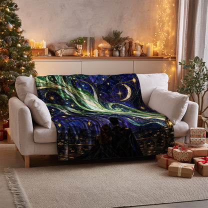 Starfall Stained Glass Velveteen Plush Blanket on a sofa