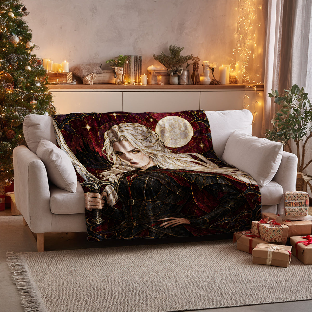 Iron Queen Velveteen Plush Blanket on a sofa
