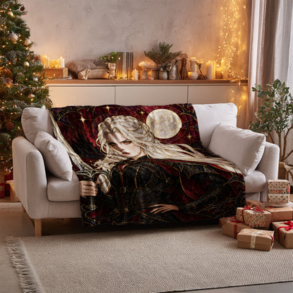 Iron Queen Velveteen Plush Blanket on a sofa
