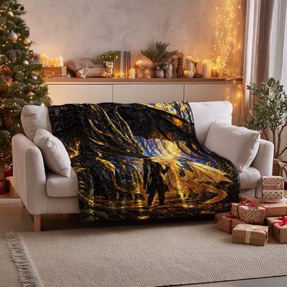 Three Bonds Velveteen Plush Blanket on a sofa