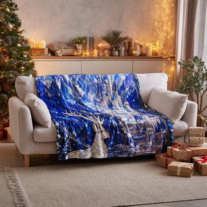 Orynth in Winter Stained Glass Velveteen Plush Blanket on a sofa