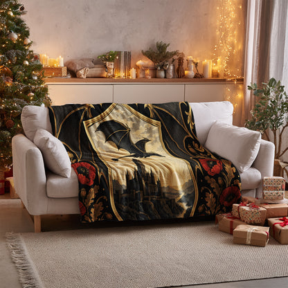 Basgiath Dragon Rider Crest Velveteen Plush Blanket on a sofa