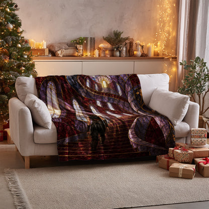 Nesta's Staircase Velveteen Plush Blanket on a sofa