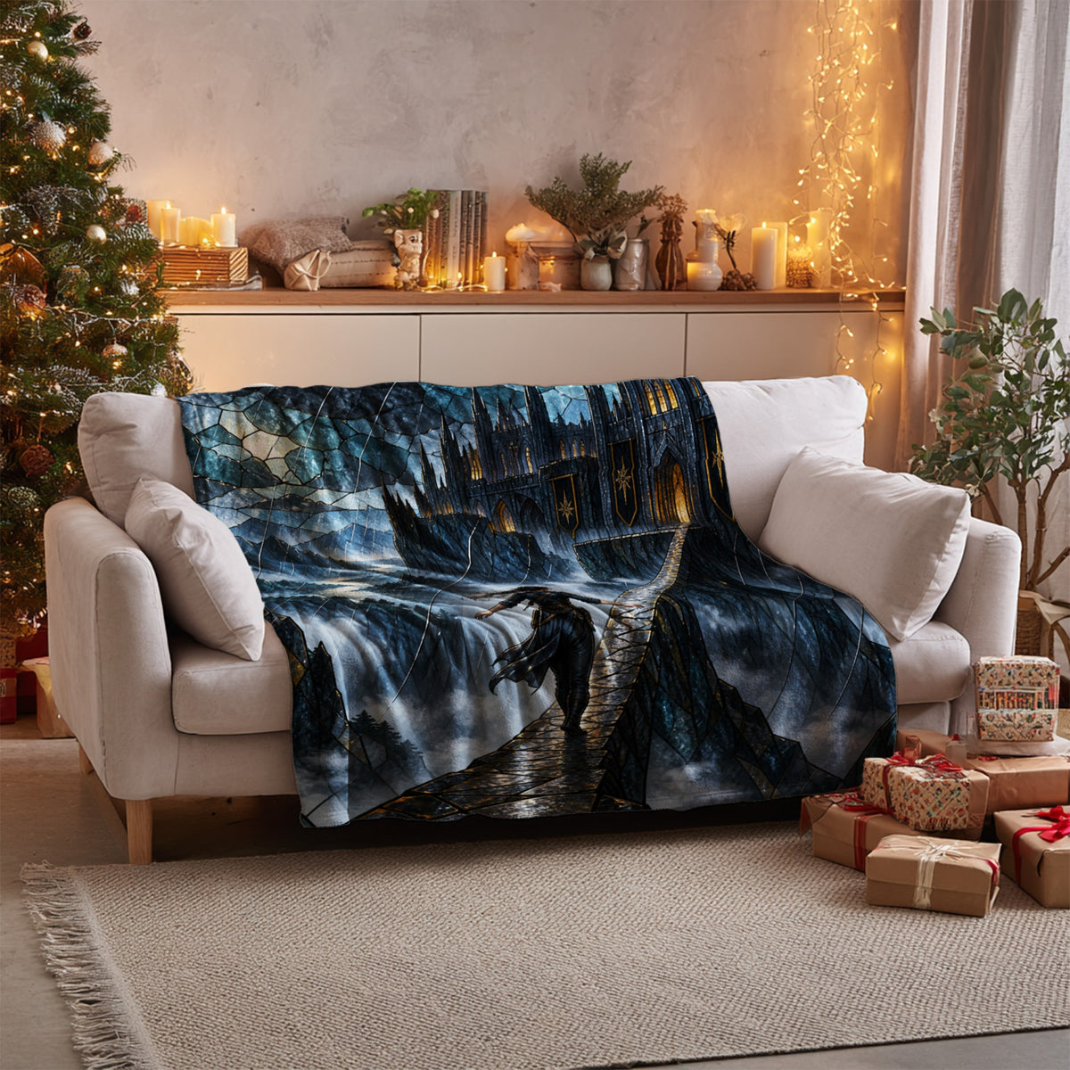 Parapet Velveteen Plush Blanket on a sofa