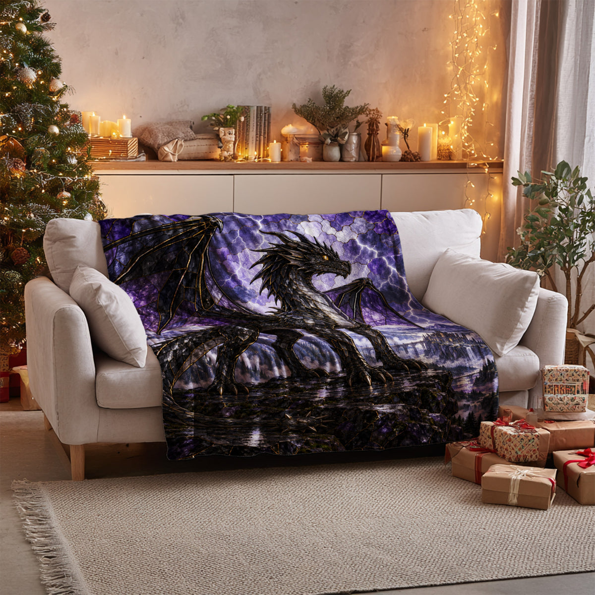 Storm Tairn Velveteen Plush Blanket on a sofa