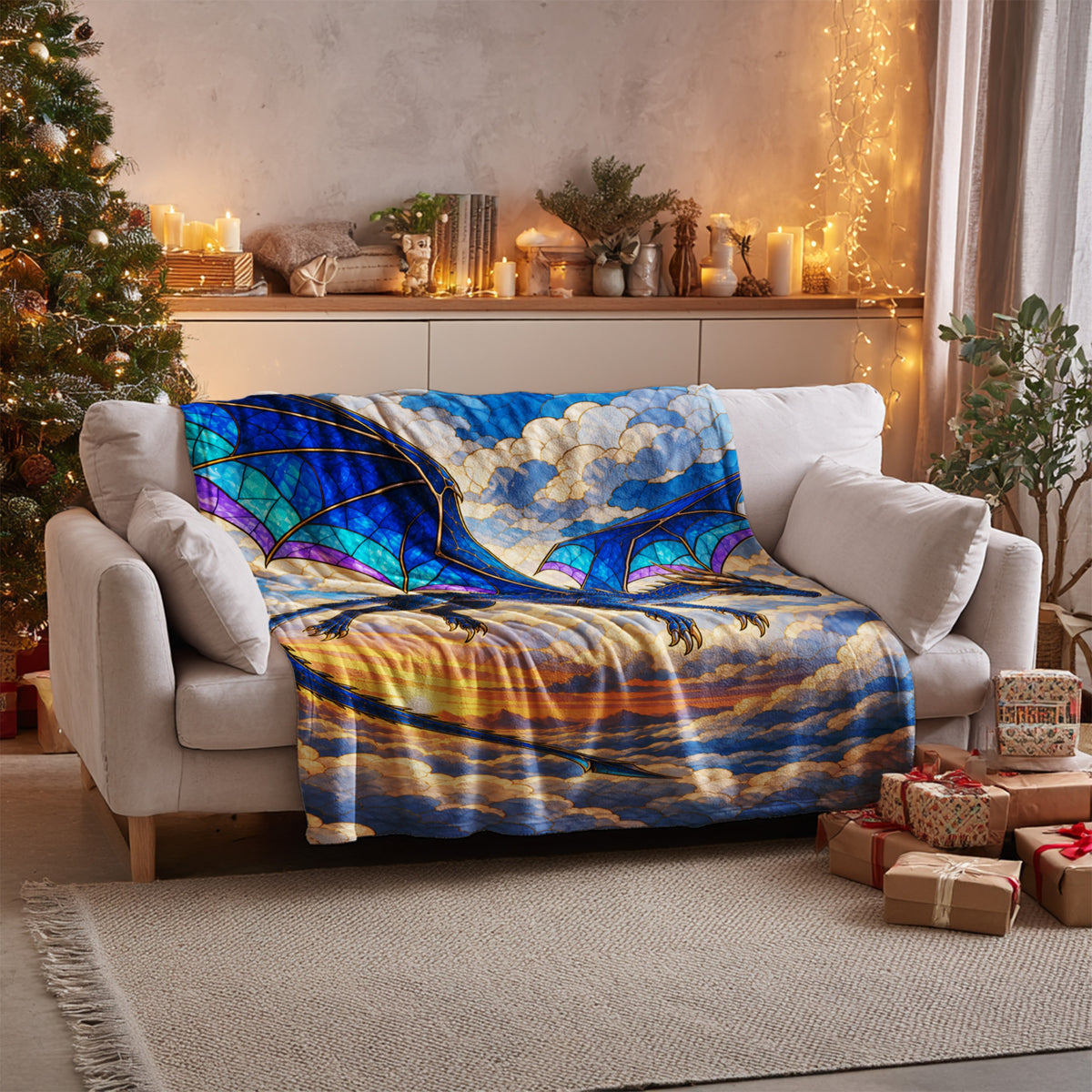 Sgaeyl Dragon Velveteen Plush Blanket on a sofa