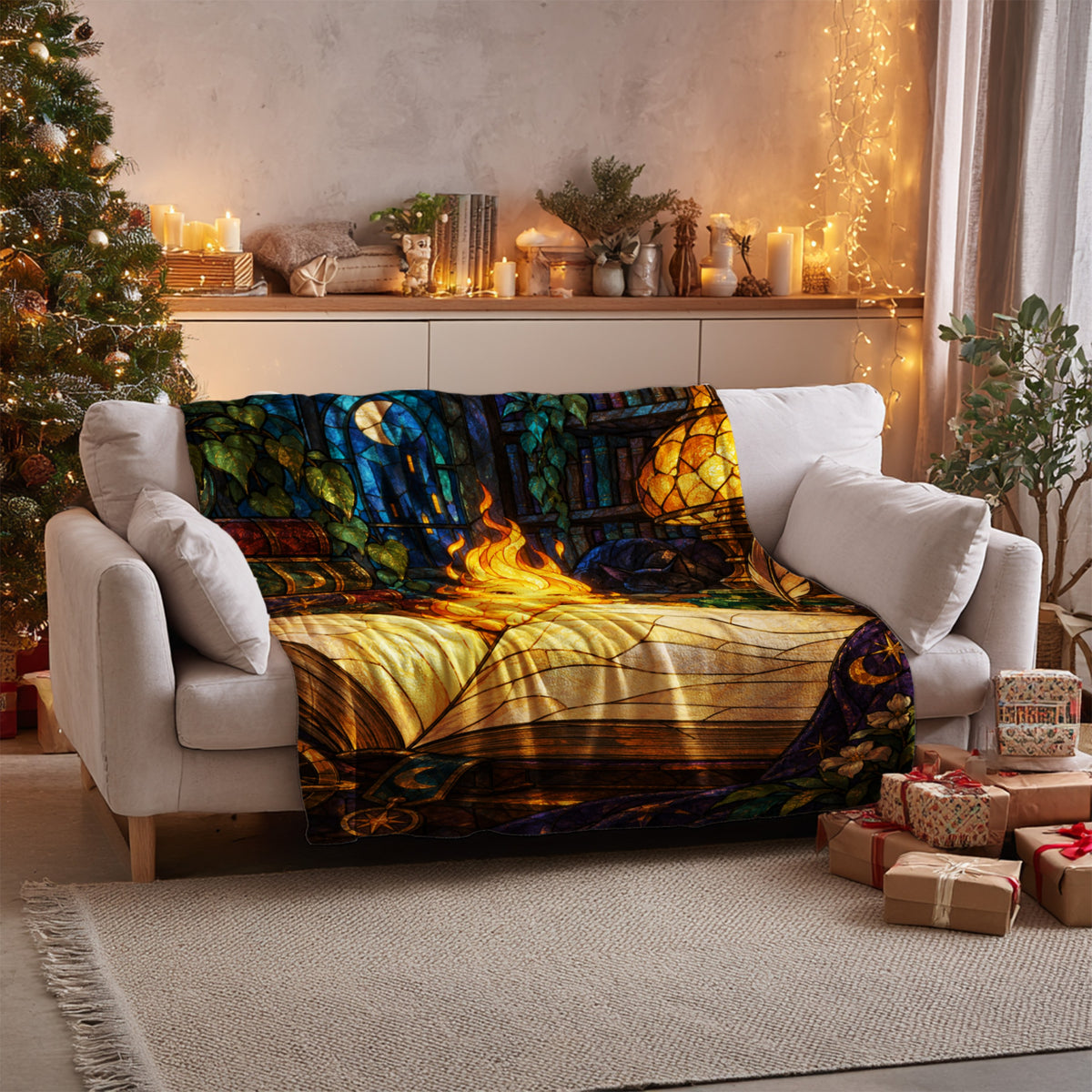 Ember Velveteen Plush Blanket on a sofa