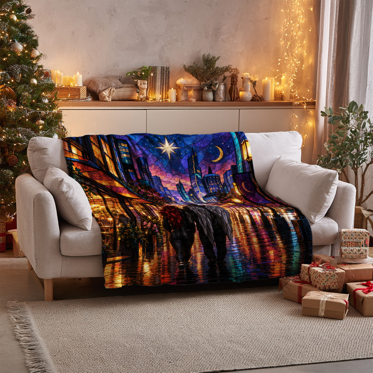Lunathion Velveteen Plush Blanket on a sofa