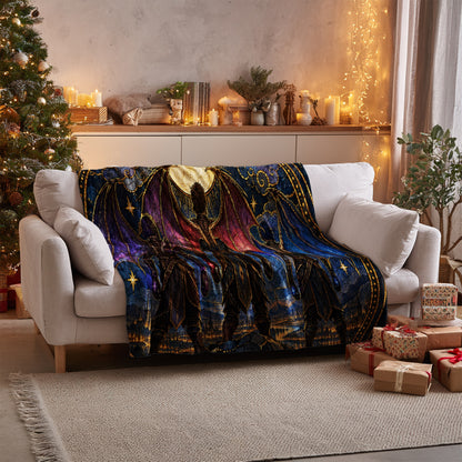 Illyrian Trio Stained Glass Velveteen Plush Blanket on a sofa