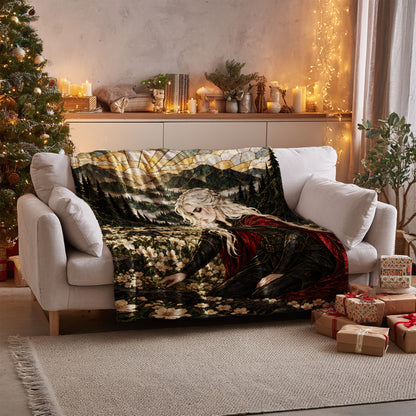 Flowers for the Fallen Velveteen Plush Blanket on a sofa