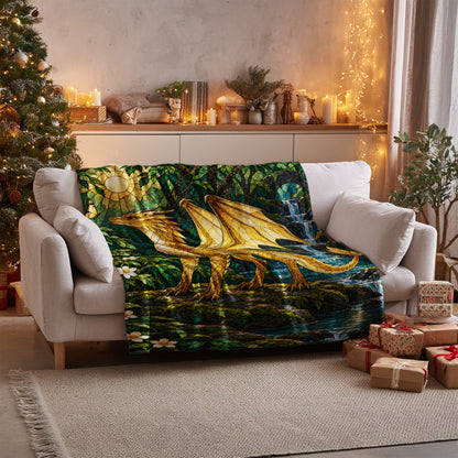 Gold Andarna Velveteen Plush Blanket on a sofa