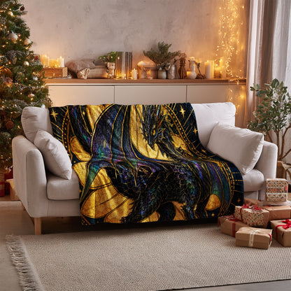 Andarna's Colors Stained Glass Velveteen Plush Blanket on a sofa