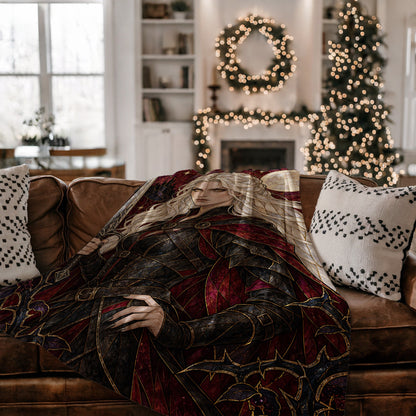 Iron Queen Velveteen Plush Blanket on a couch