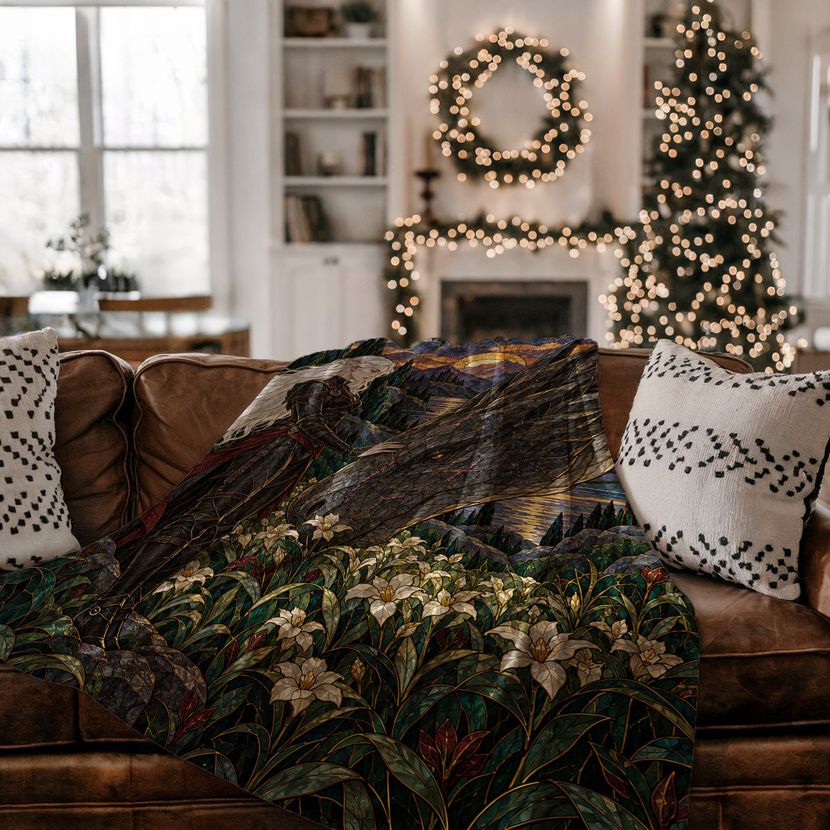 Wildflower Truce Velveteen Plush Blanket on a couch