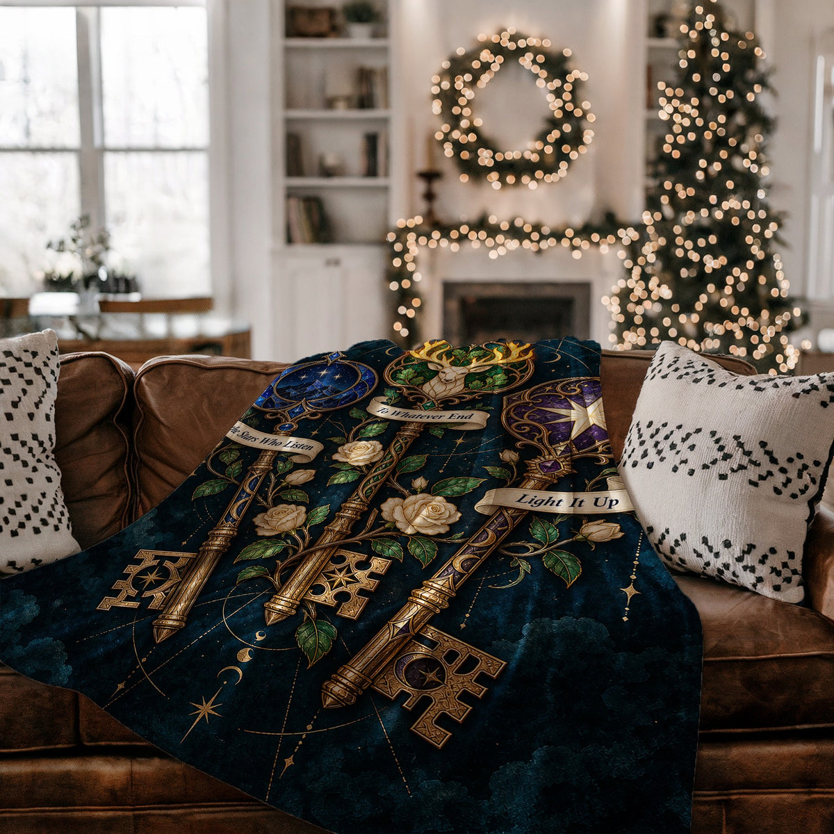 Bookish Maasverse Velveteen Plush Blanket on a couch