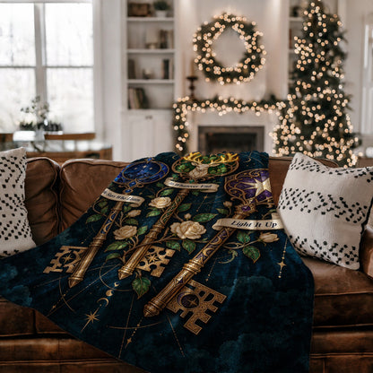 Bookish Maasverse Velveteen Plush Blanket on a couch