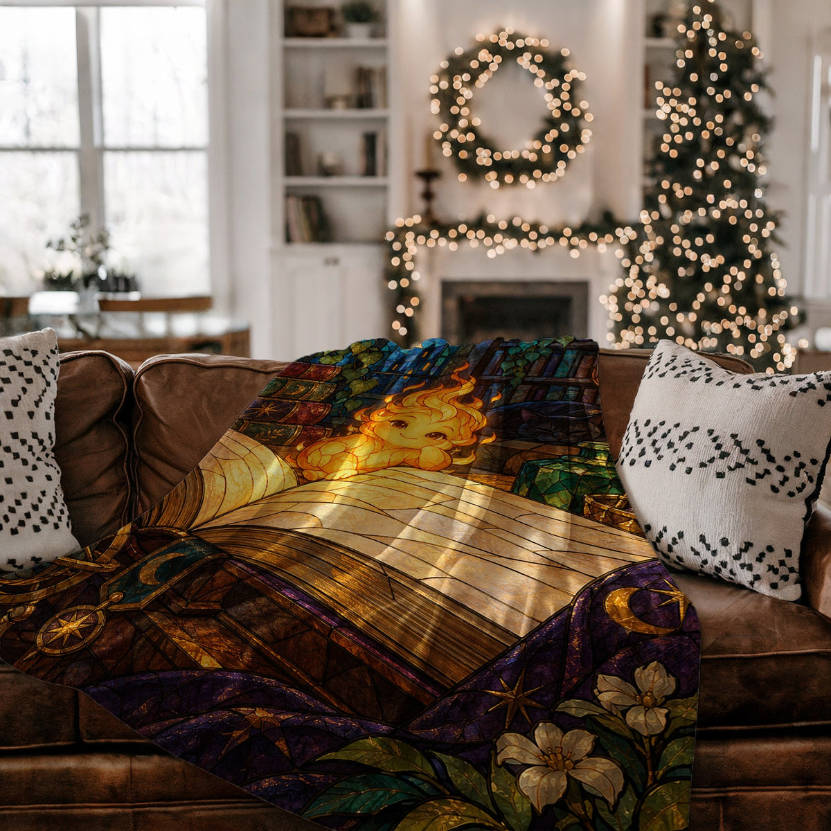 Ember Velveteen Plush Blanket on a couch