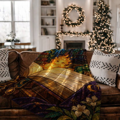 Ember Velveteen Plush Blanket on a couch