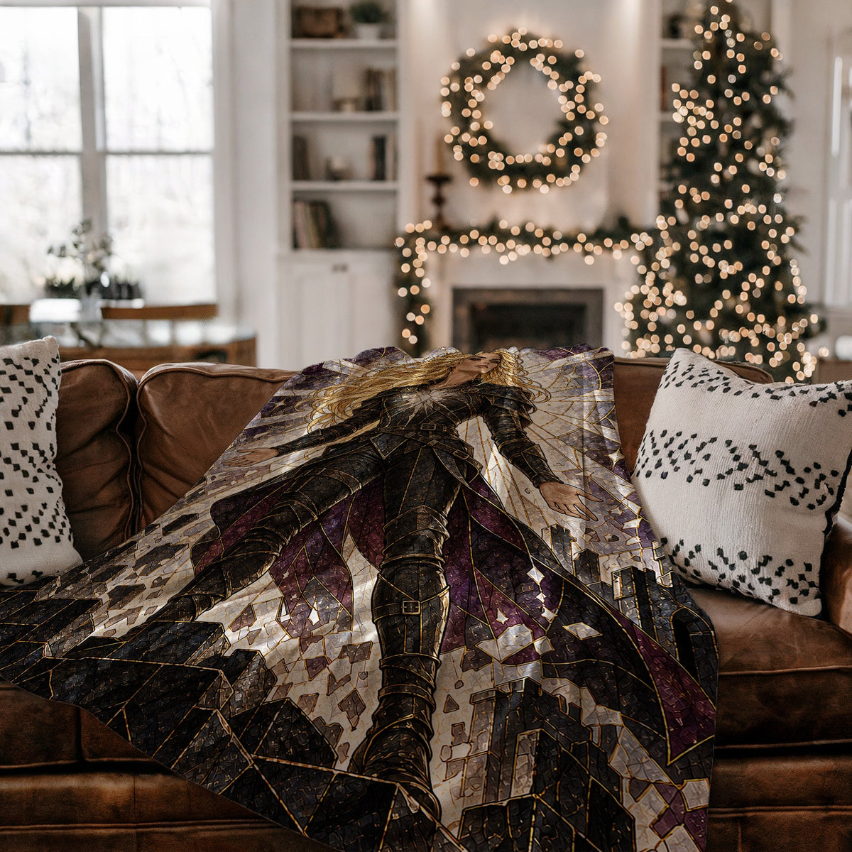 Asterin's Yielding Velveteen Plush Blanket on a couch