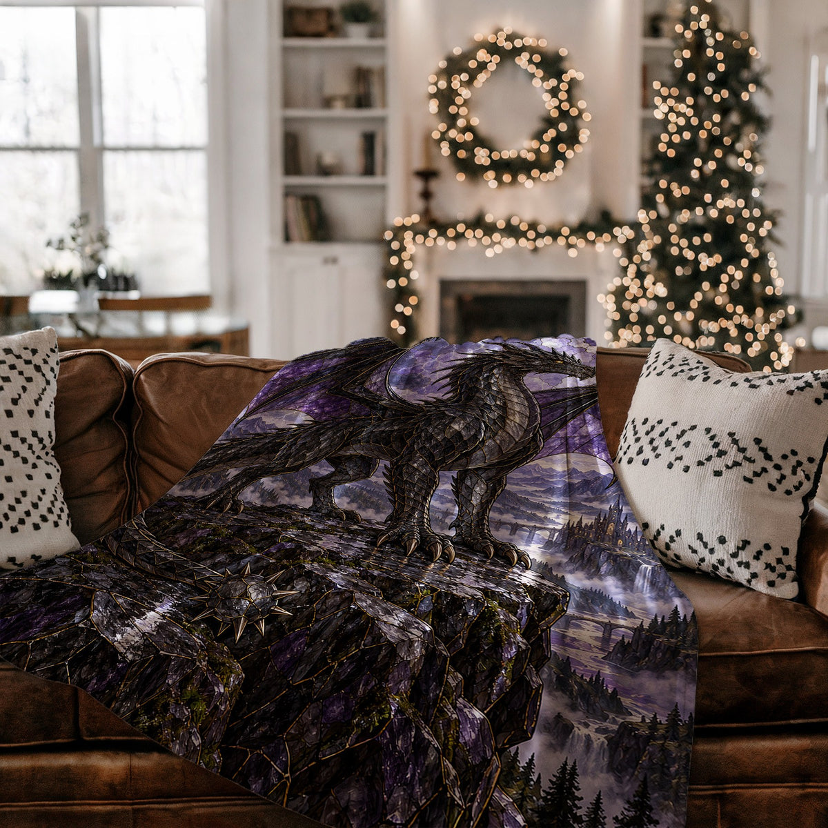 Storm Tairn Velveteen Plush Blanket on a couch