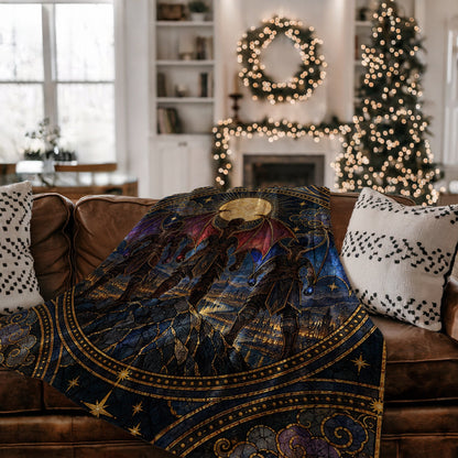 Illyrian Trio Stained Glass Velveteen Plush Blanket on a couch