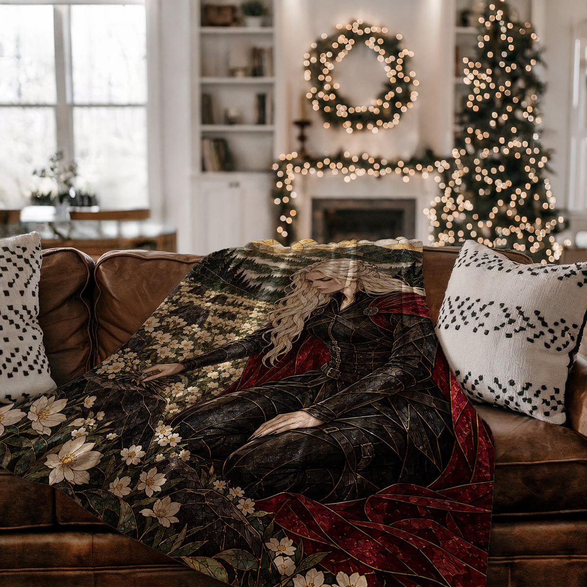 Flowers for the Fallen Velveteen Plush Blanket on a couch