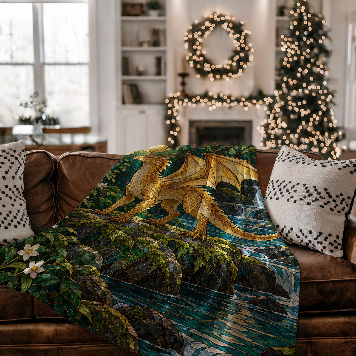 Gold Andarna Velveteen Plush Blanket on a couch